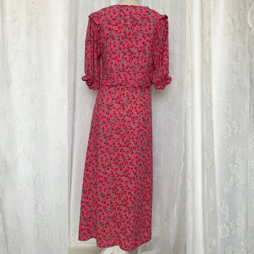 Nobody's Child Women's Midi Maxi Dress 10 Pink Strawberry Ruffle Modest Spring - Picture 3 of 7